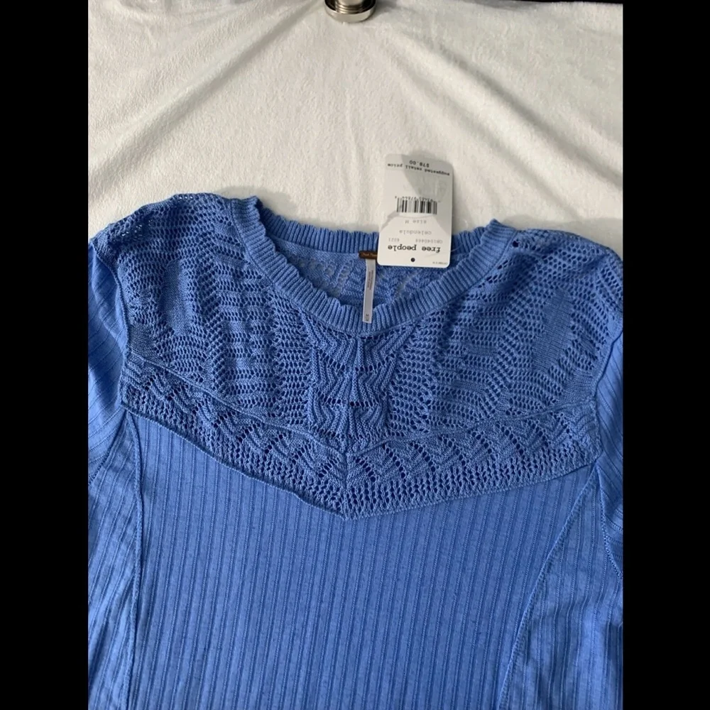NWT $78 Free People Colette Long Sweater in Celendula Blue [SZ‎ Medium ]